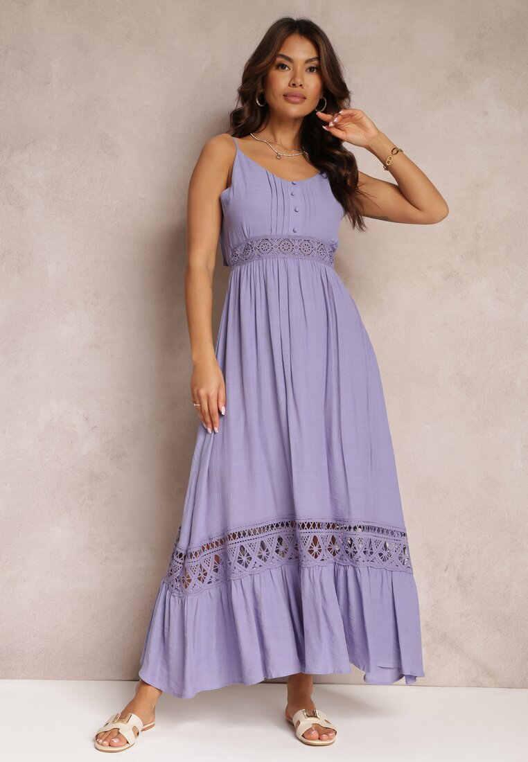 elsa.m by may Rochie Evazată Mov Maxi cu Volane și Dantelă Luluma