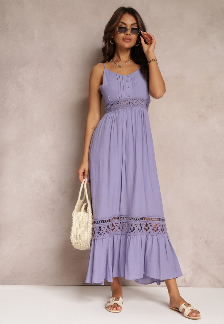 elsa.m by may Rochie Evazată Mov Maxi cu Volane și Dantelă Luluma