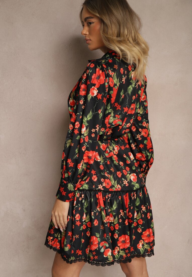 elsa.m by may Rochie Evazată Neagră cu Inserții de Dantelă și Șnur Payten