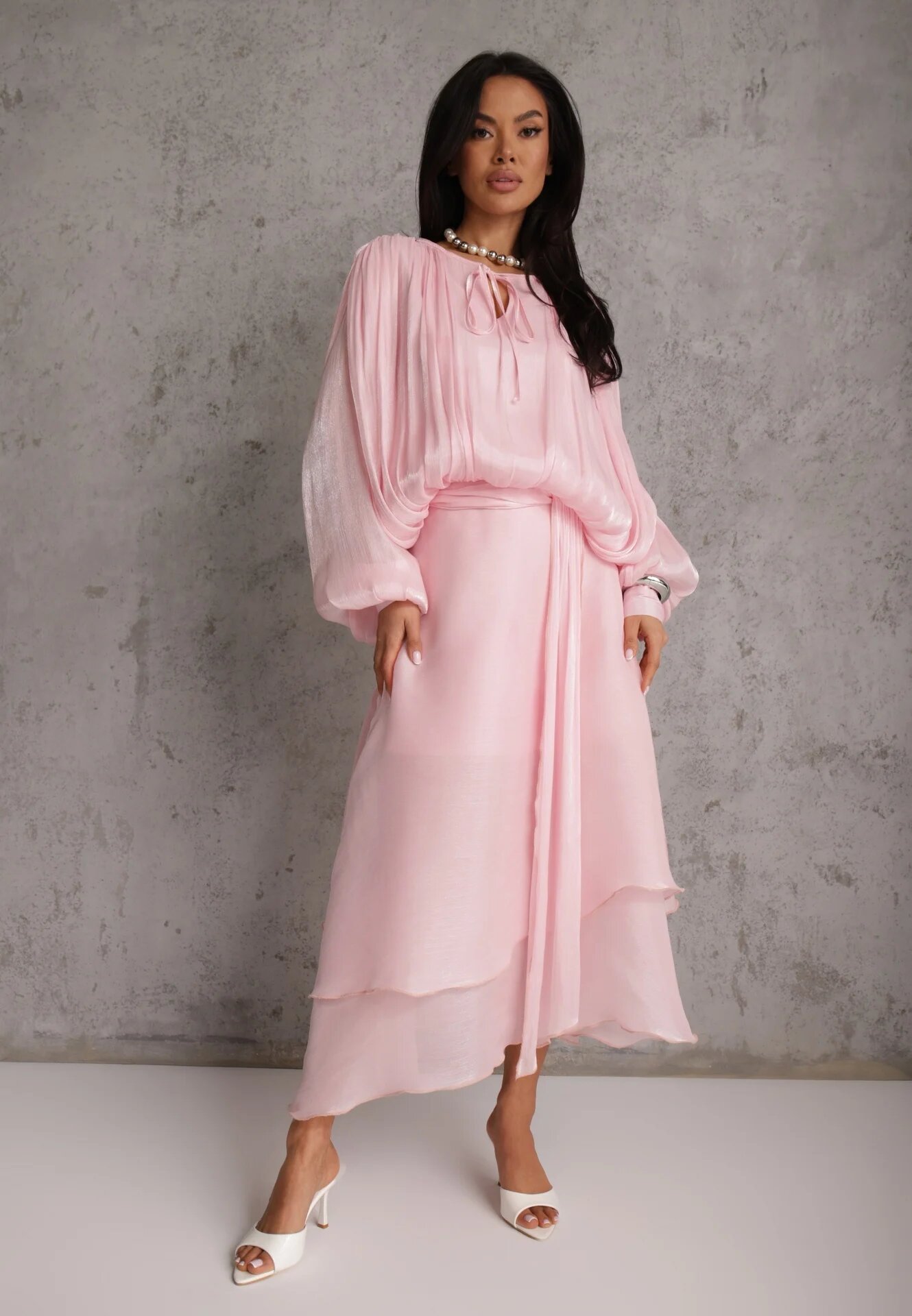 elsa.m by may Rochie Evazată Roz De Seară din Șifon Amanna