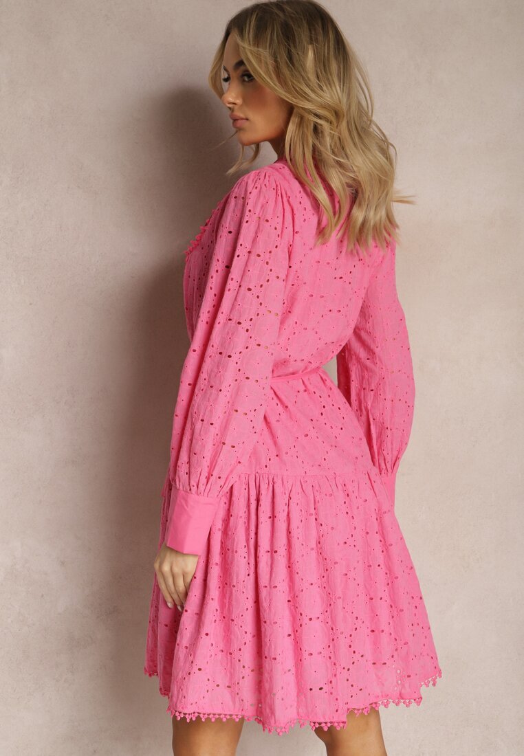 elsa.m by may Rochie Fucsia Decorată cu Broderie și Nasturi de Perle cu Guler Înalt Wialon