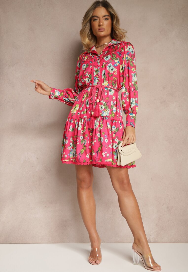 elsa.m by may Rochie Fucsia Evazată cu Inserții din Dantelă și Șnur Payten