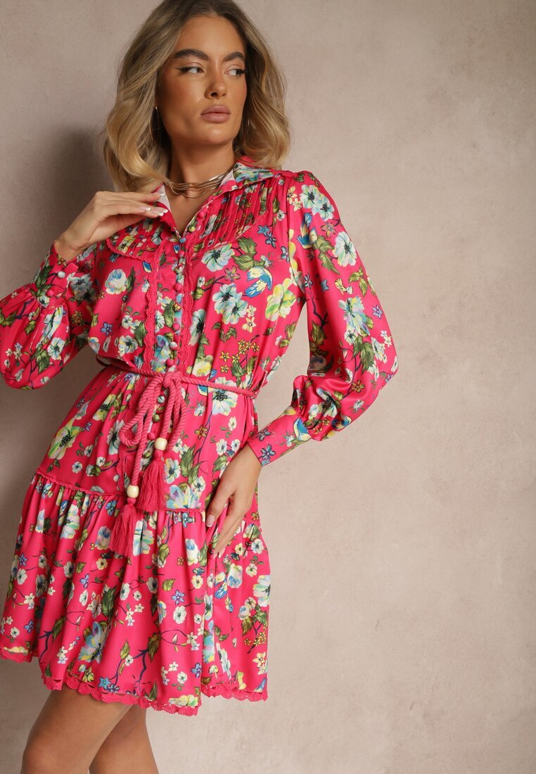 elsa.m by may Rochie Fucsia Evazată cu Inserții din Dantelă și Șnur Payten