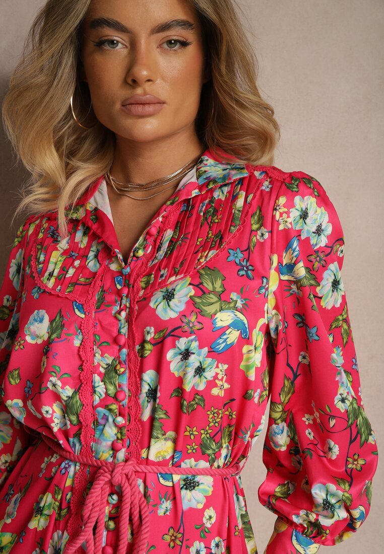 elsa.m by may Rochie Fucsia Evazată cu Inserții din Dantelă și Șnur Payten