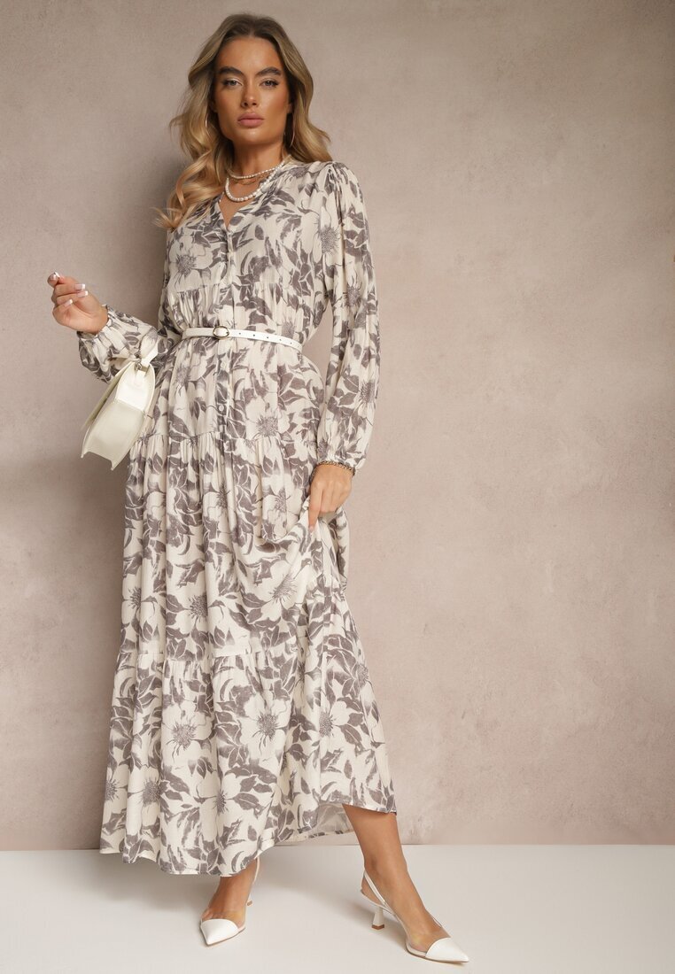 elsa.m by may Rochie Gri Cloche din Bumbac cu Imprimeu Floral Efalora