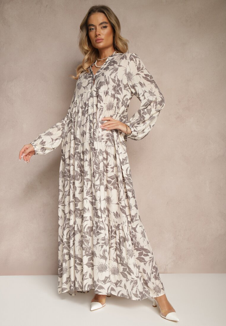 elsa.m by may Rochie Gri Cloche din Bumbac cu Imprimeu Floral Efalora