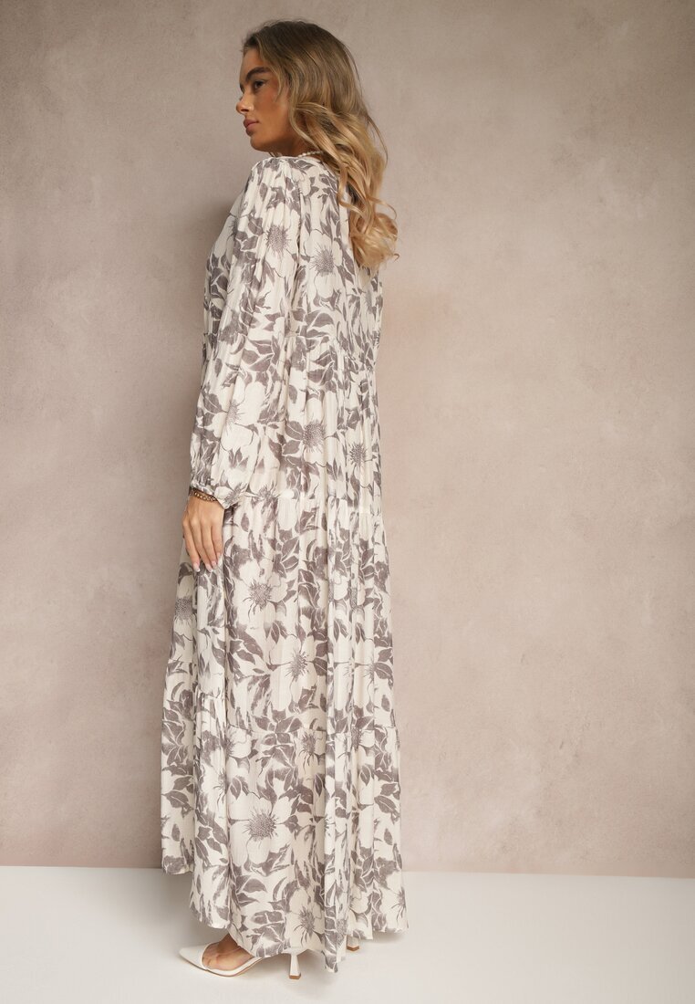 elsa.m by may Rochie Gri Cloche din Bumbac cu Imprimeu Floral Efalora