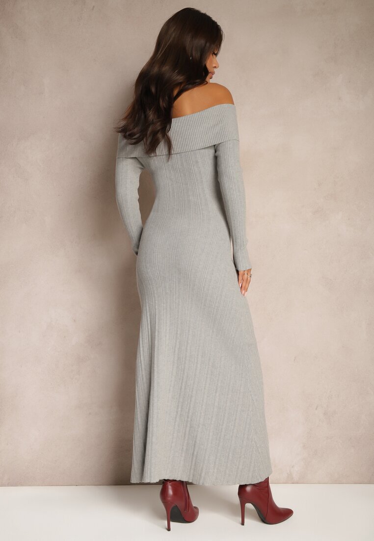 elsa.m by may Rochie Gri cu Vâscoză Decorată cu Decolteu rasfrânt Siarielis