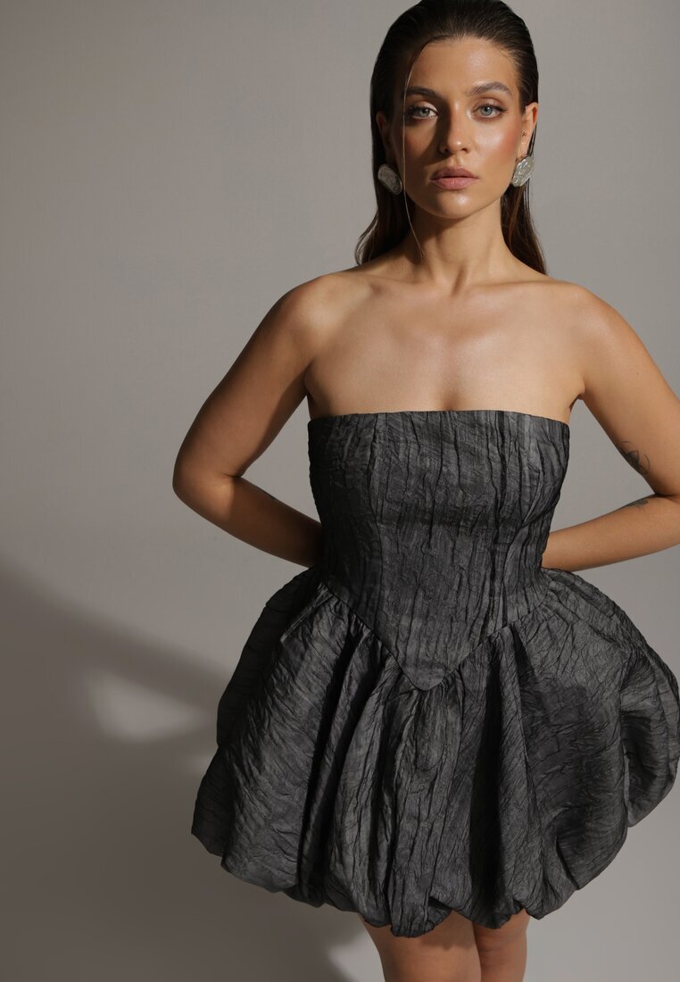 elsa.m by may Rochie Gri De Cocktail în Stil Balon cu Decolteu Bandeau Nolvivis