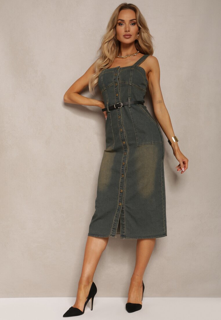 elsa.m by may Rochie Jeans Bleumarin cu bretele închisă cu capse cu curea din imitație de piele Wemia