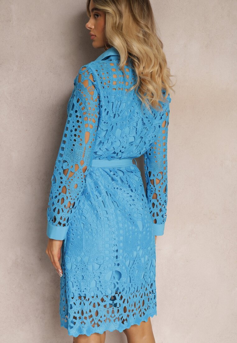 elsa.m by may Rochie Koszulowa Mini Albastră din dantelă ajurată și cu centură Norila