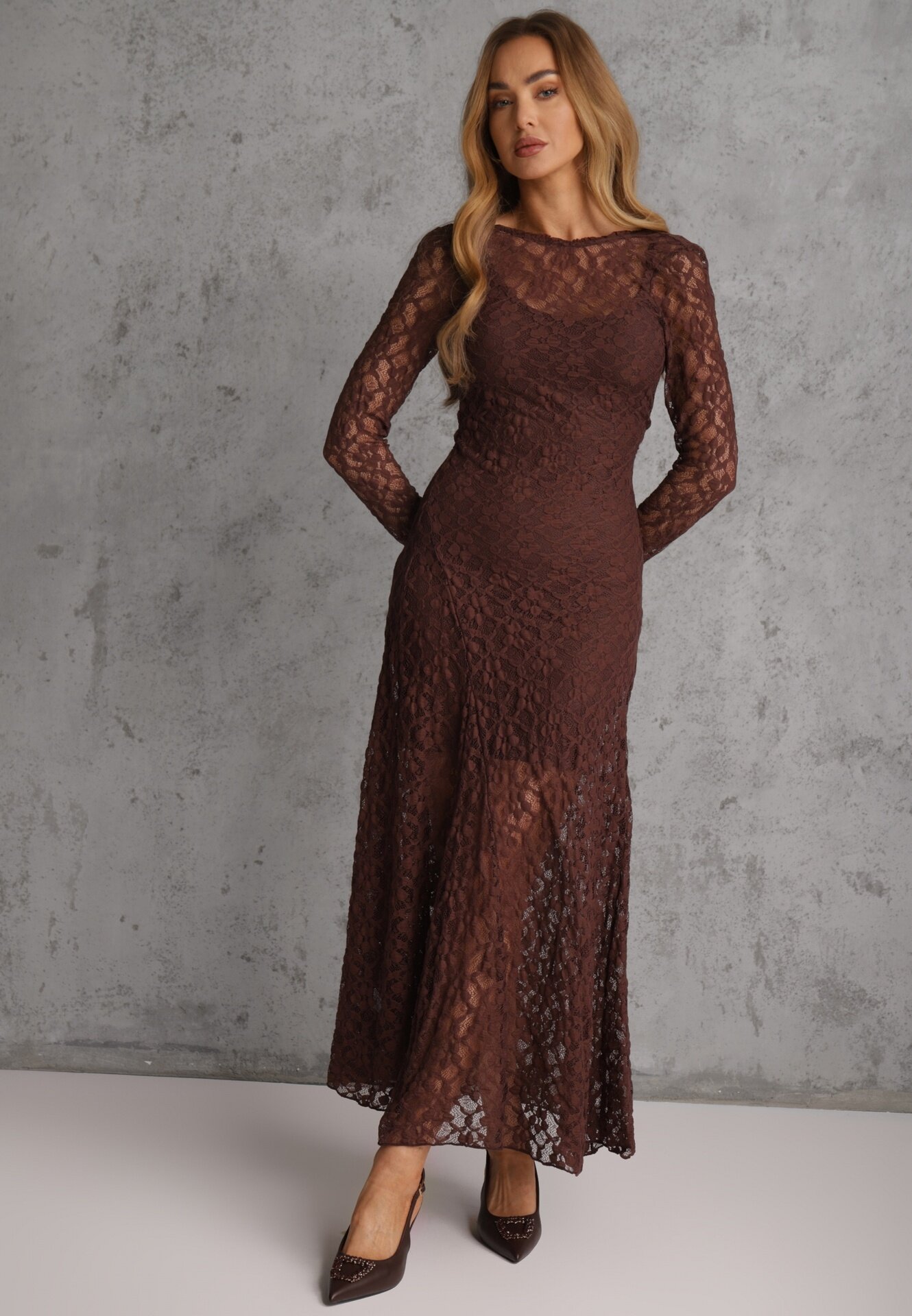 elsa.m by may Rochie Maro Elegantă din Dantelă cu Spatele Gol Lilafera