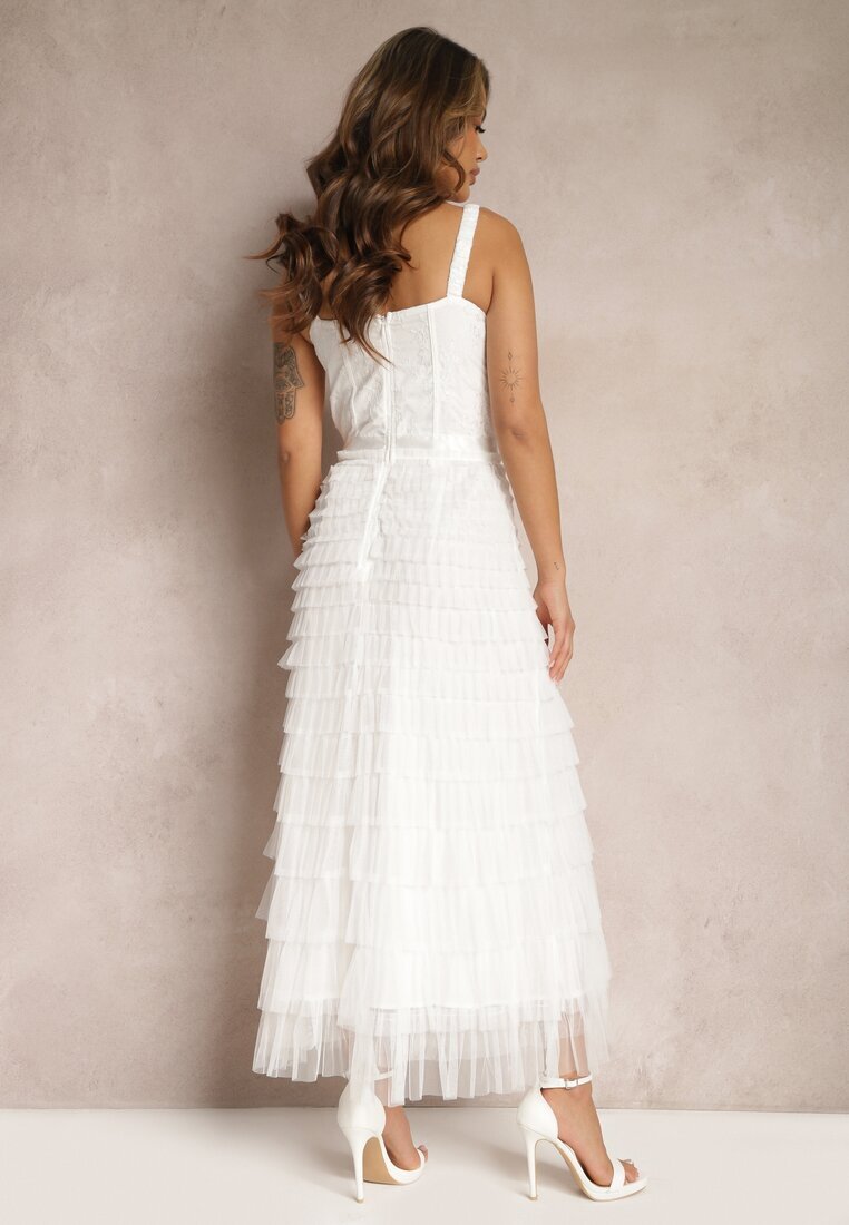elsa.m by may Rochie Maxi Albă Cloș cu Bretele și Corset în Partea de Sus Ocartia