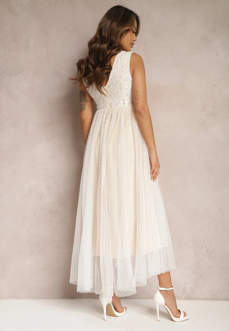 elsa.m by may Rochie Maxi Albă cu croială evazată cu Dantelă și Tul Herdolia