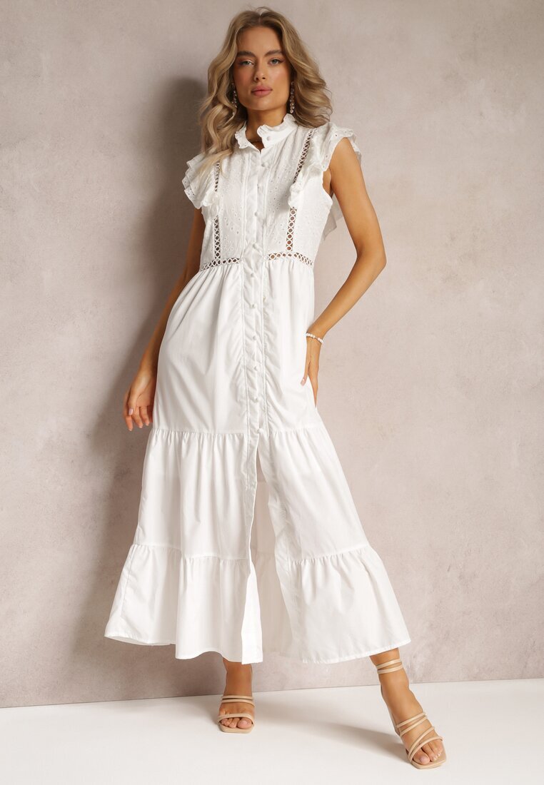 elsa.m by may Rochie Maxi Albă cu croială evazată cu nasturi și broderii Adriyah
