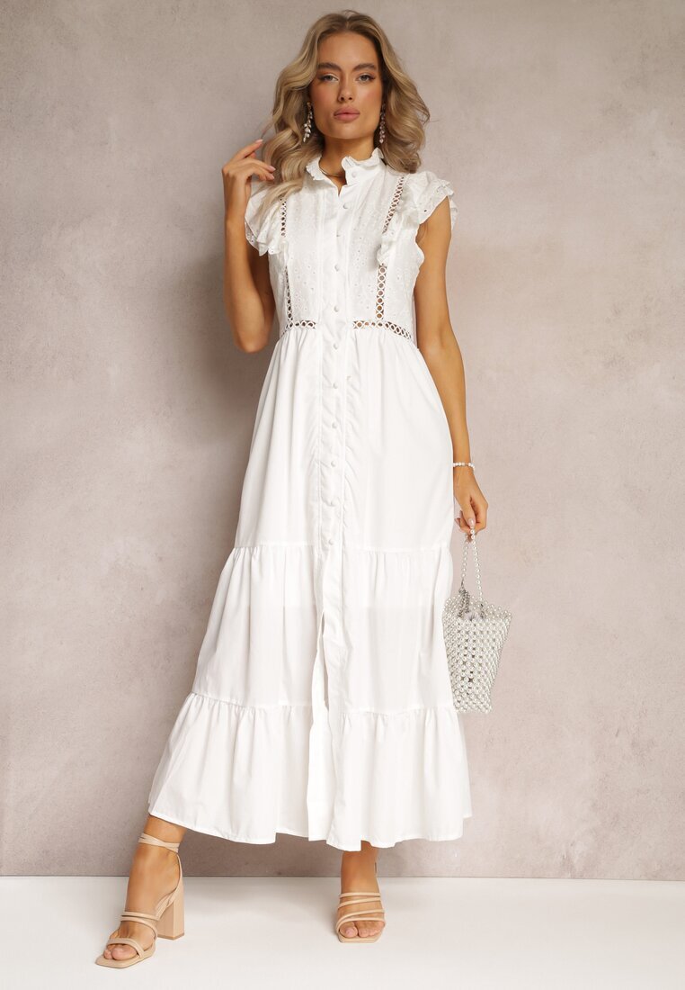 elsa.m by may Rochie Maxi Albă cu croială evazată cu nasturi și broderii Adriyah