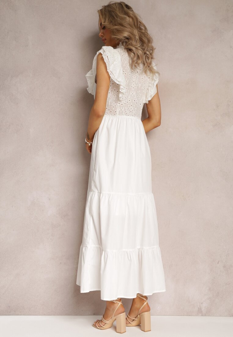 elsa.m by may Rochie Maxi Albă cu croială evazată cu nasturi și broderii Adriyah