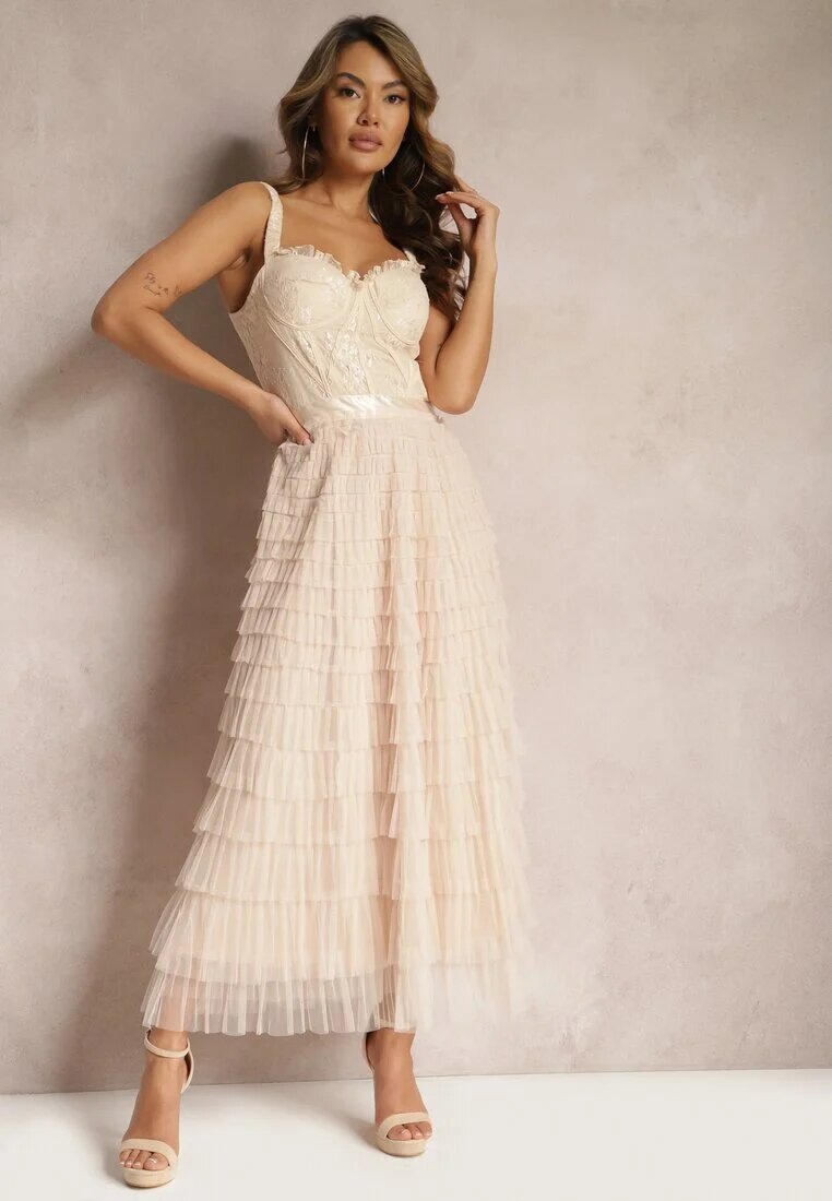 elsa.m by may Rochie maxi Bej deschis cloș cu bretele cu top tip corset Ocartia