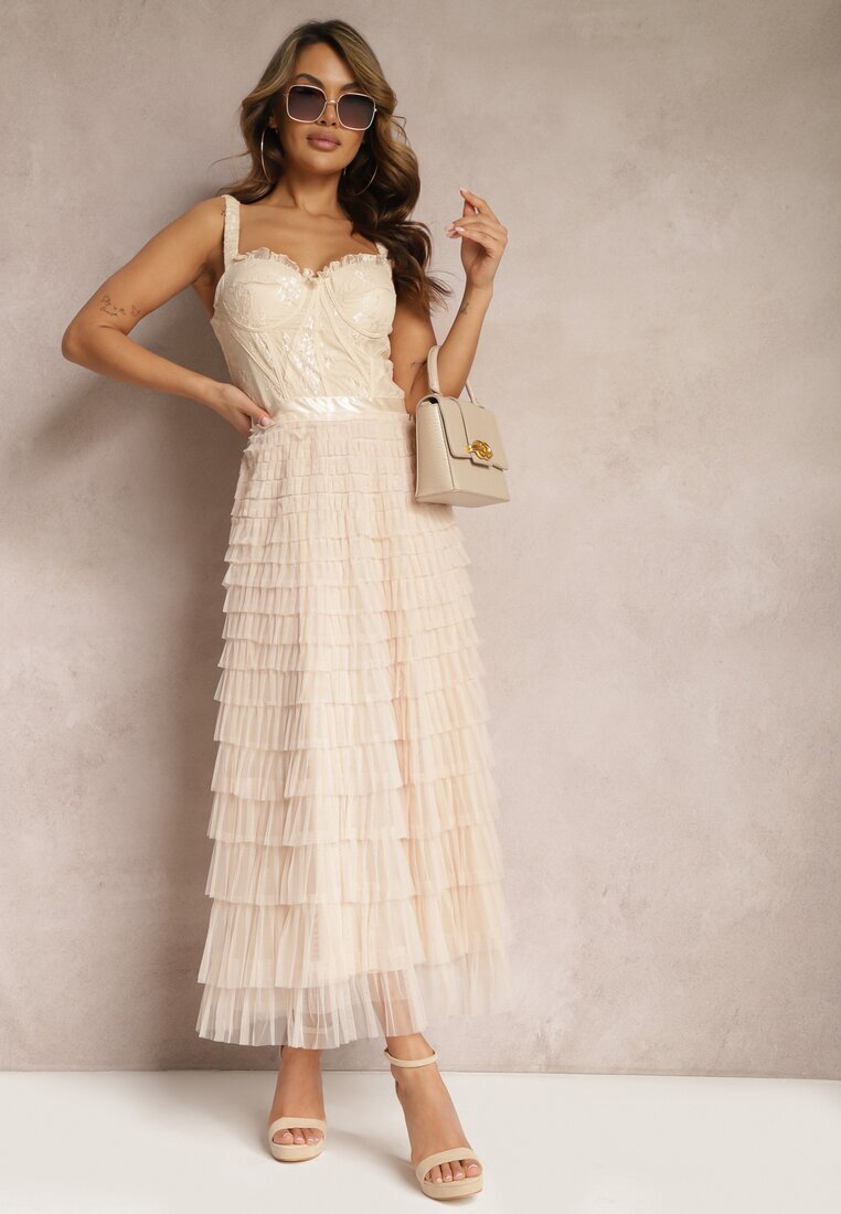 elsa.m by may Rochie maxi Bej deschis cloș cu bretele cu top tip corset Ocartia