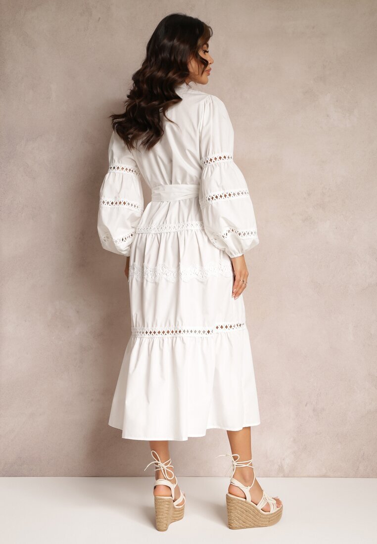 elsa.m by may Rochie midi Albă cu nasturi și dantelă Feralo
