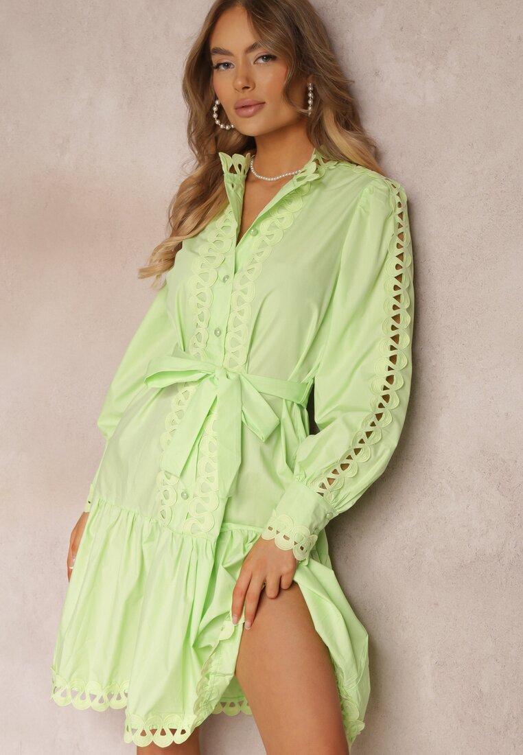 elsa.m by may Rochie Midi Verde deschis cu inserții ajurate și curea cu legătură Hudo