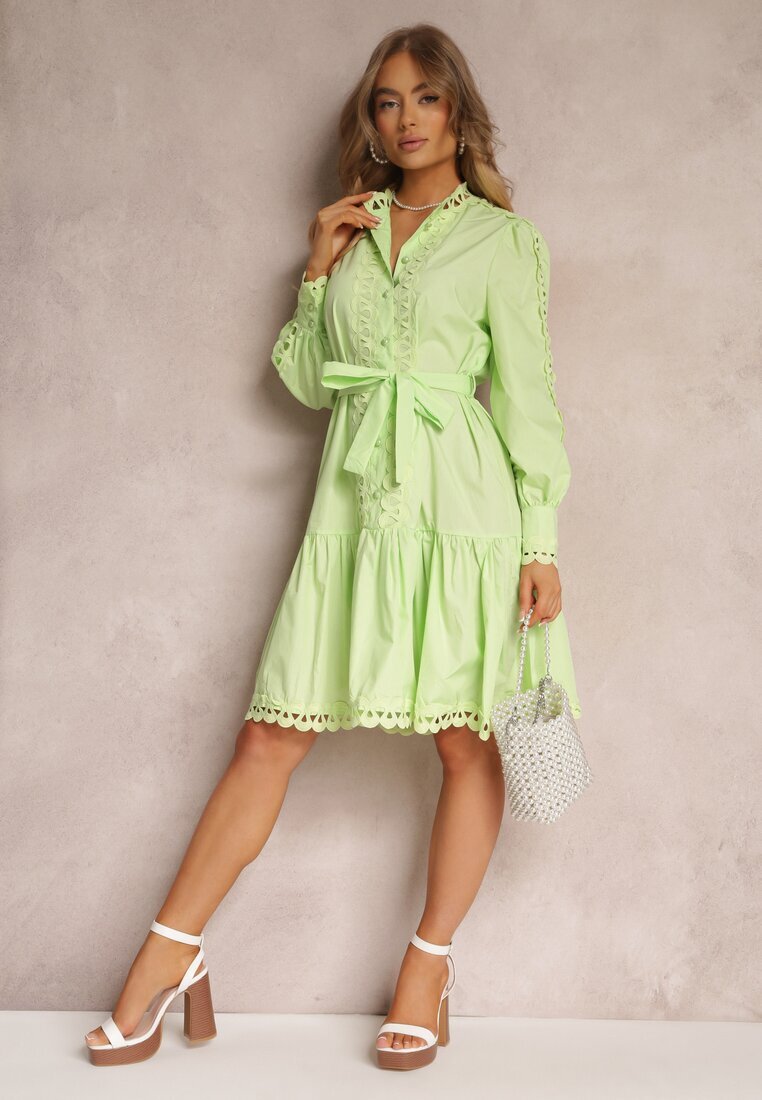 elsa.m by may Rochie Midi Verde deschis cu inserții ajurate și curea cu legătură Hudo
