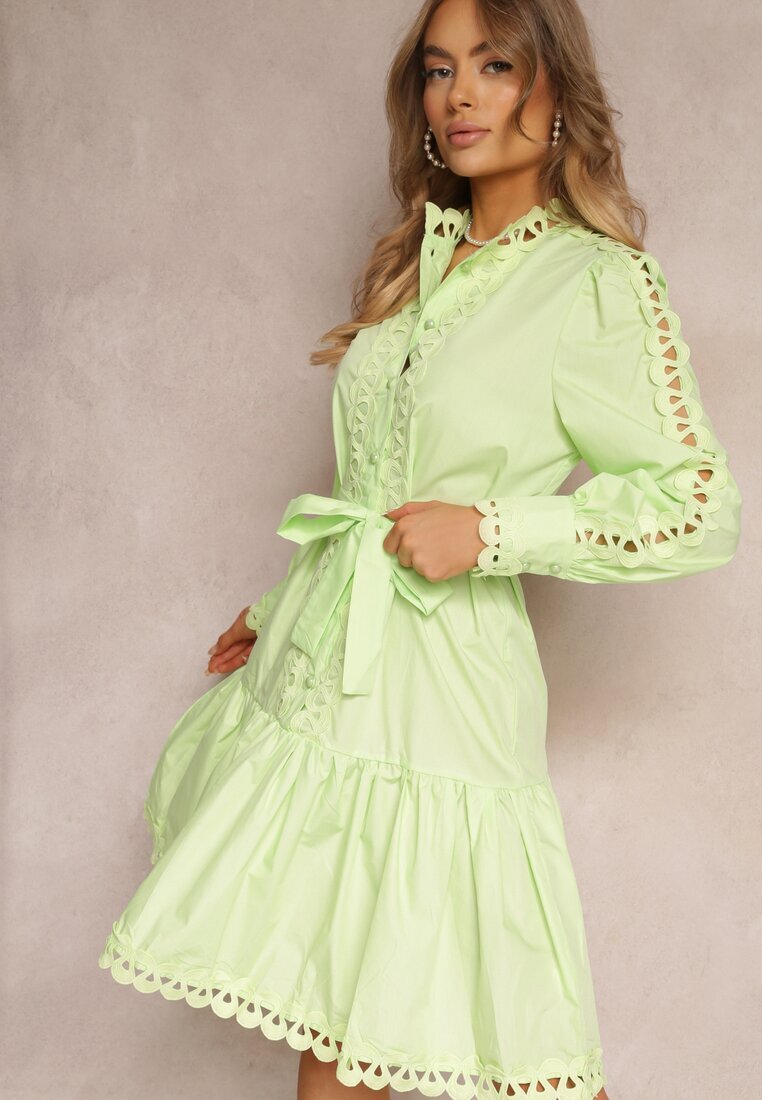 elsa.m by may Rochie Midi Verde deschis cu inserții ajurate și curea cu legătură Hudo