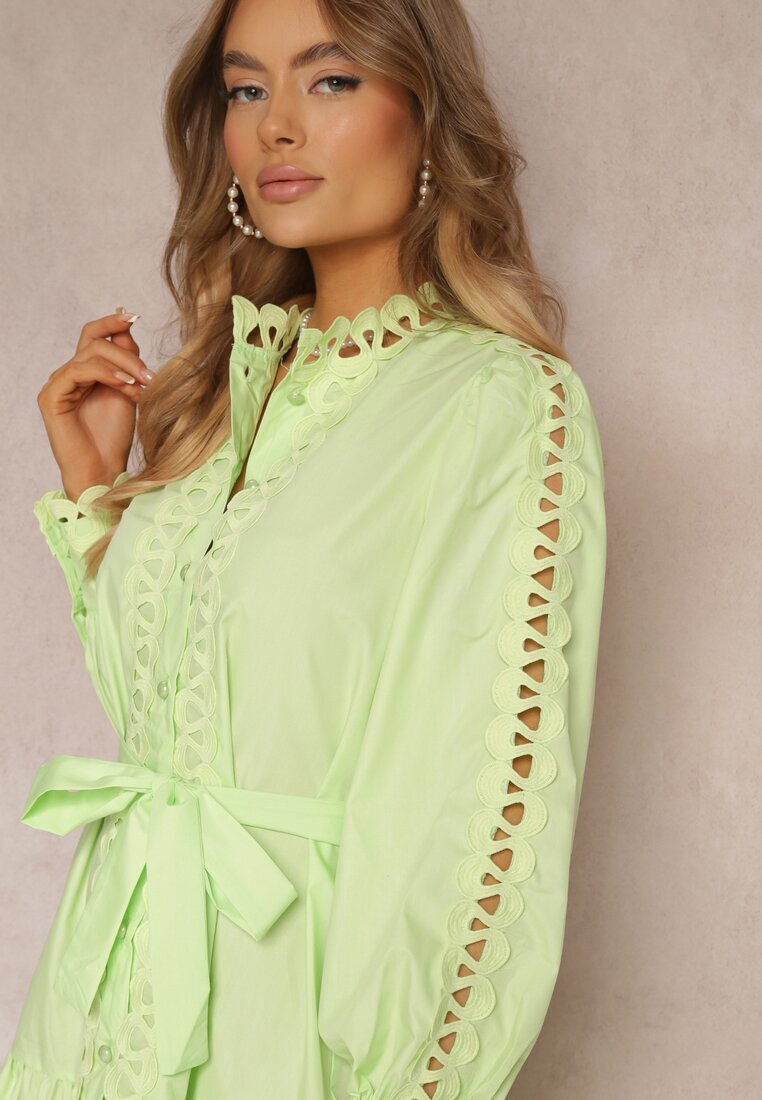 elsa.m by may Rochie Midi Verde deschis cu inserții ajurate și curea cu legătură Hudo