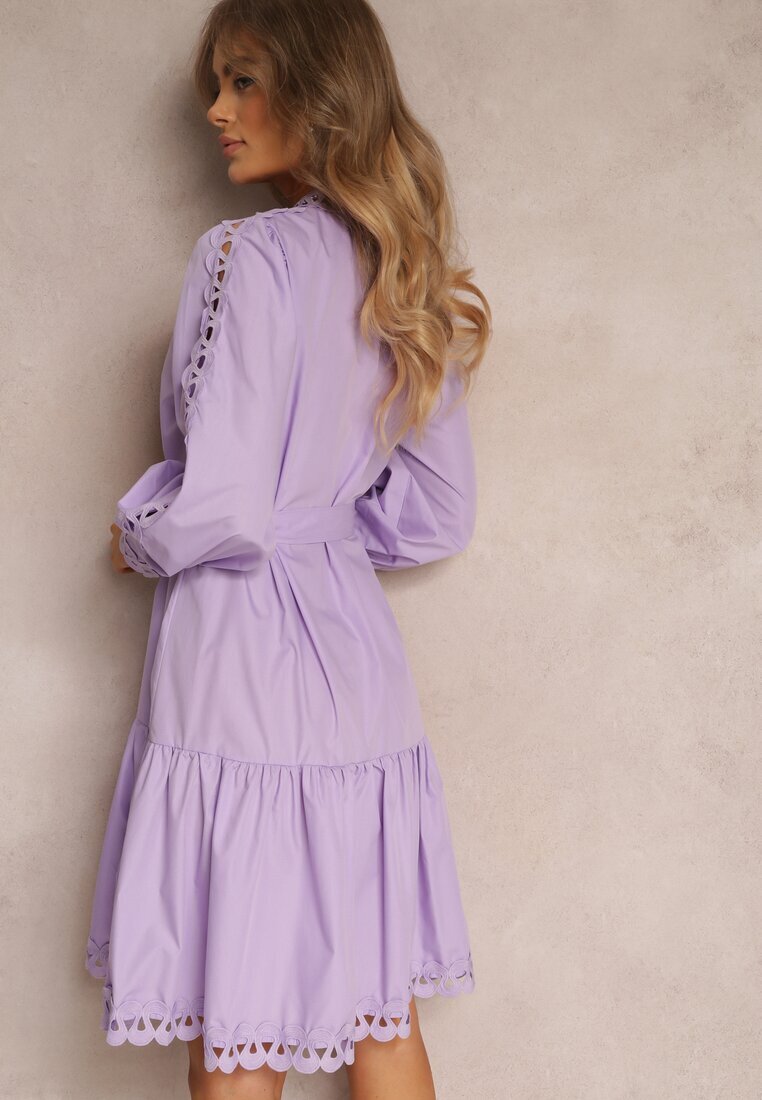 elsa.m by may Rochie Midi Violet Deschis cu Inserții Ajurate și Curea Legată Hudo