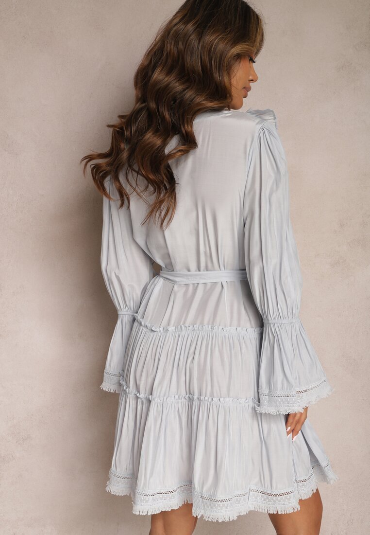 elsa.m by may Rochie Mini Albastră cu croi evazat cu volane și curea din material în talie Fiorfa