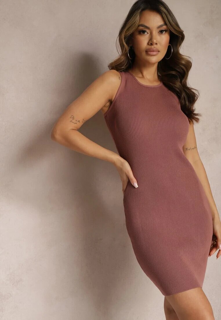 elsa.m by may Rochie mini bordo rebrată cu bretele încrucișate la spate Neisa