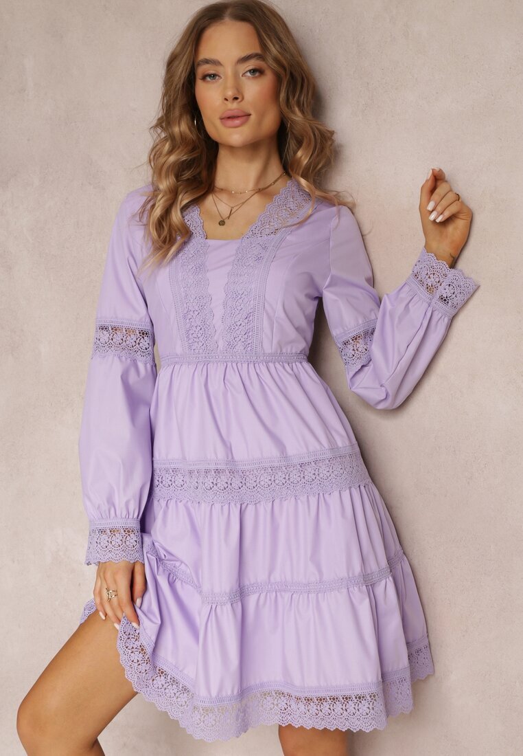 elsa.m by may Rochie Mini Mov Evazată cu Decolteu Decorativ cu Dantelă Eudovana