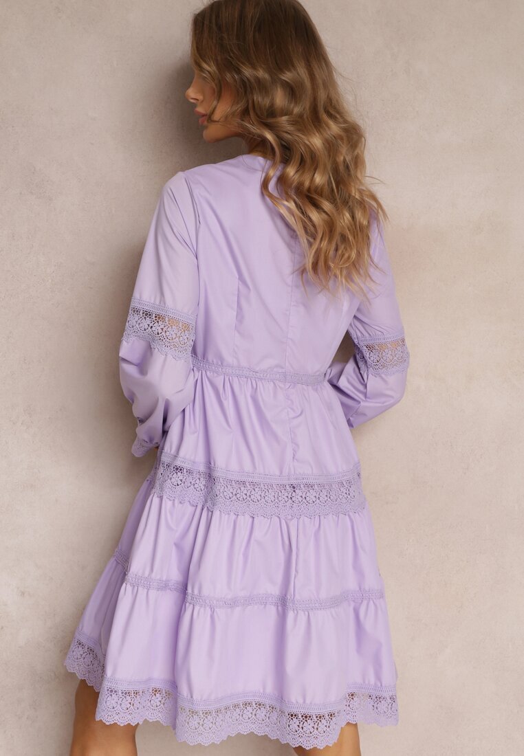 elsa.m by may Rochie Mini Mov Evazată cu Decolteu Decorativ cu Dantelă Eudovana
