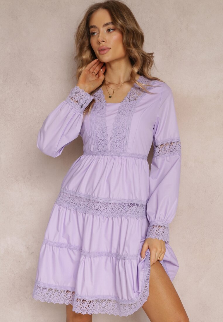 elsa.m by may Rochie Mini Mov Evazată cu Decolteu Decorativ cu Dantelă Eudovana
