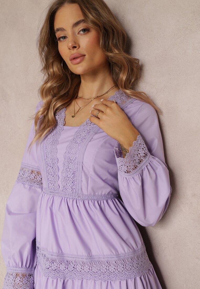 elsa.m by may Rochie Mini Mov Evazată cu Decolteu Decorativ cu Dantelă Eudovana