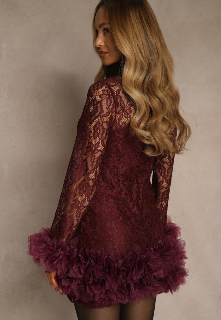 elsa.m by may Rochie mulată de cocktail din dantelă bordo cu aplicații din tul Kretalia
