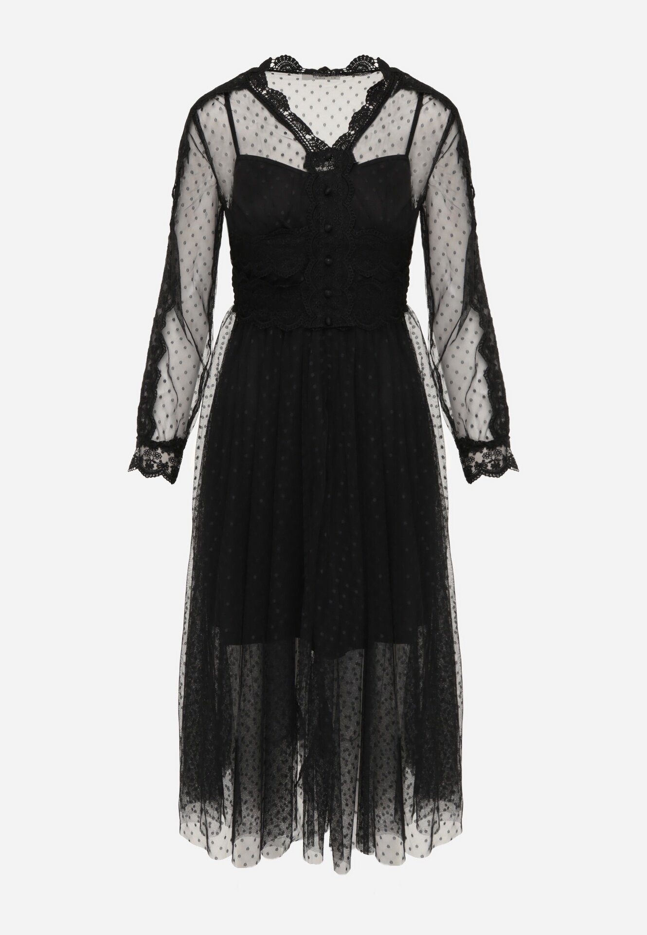 elsa.m by may Rochie Neagră Cloș Midi din Tulle cu Dantelă Rislaine
