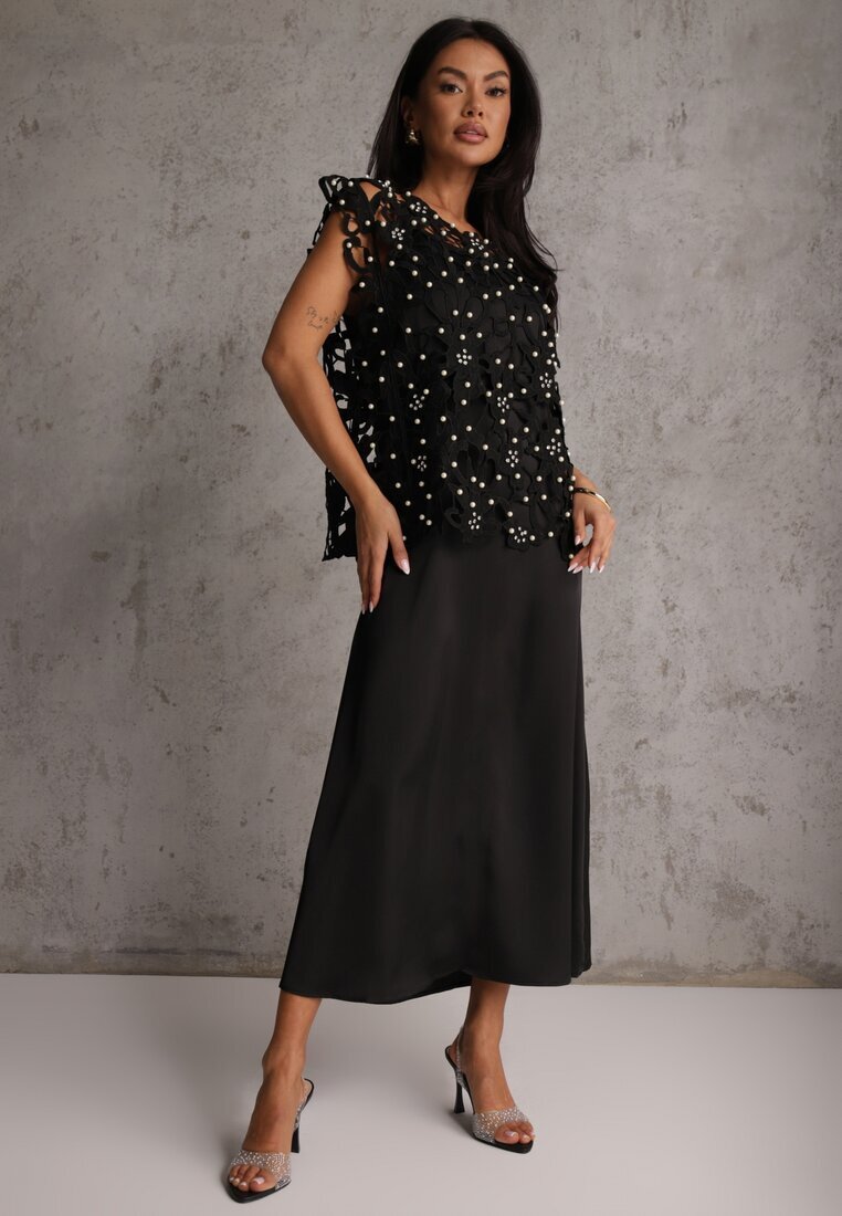 elsa.m by may Rochie neagră din bumbac și vâscoză Slip Dress cu bolero decorativ Sagossia