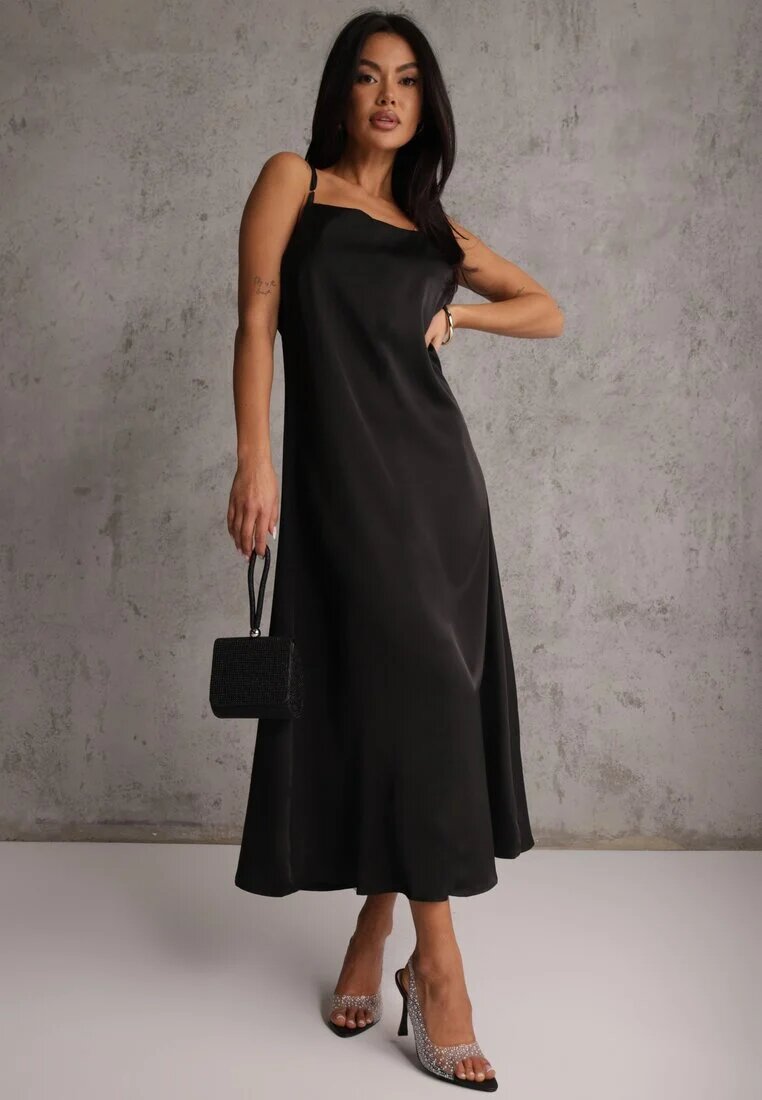 elsa.m by may Rochie neagră din bumbac și vâscoză Slip Dress cu bolero decorativ Sagossia