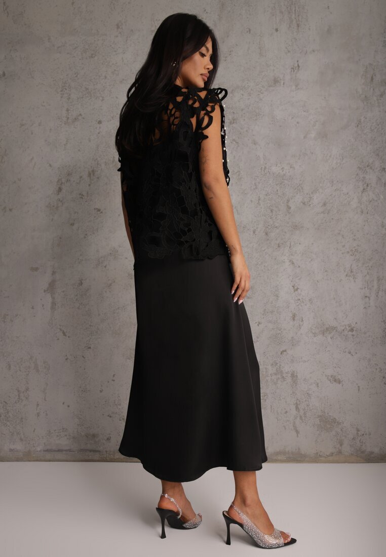 elsa.m by may Rochie neagră din bumbac și vâscoză Slip Dress cu bolero decorativ Sagossia