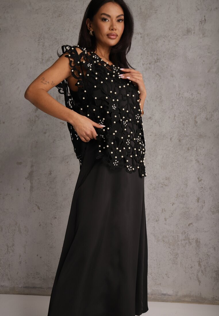 elsa.m by may Rochie neagră din bumbac și vâscoză Slip Dress cu bolero decorativ Sagossia