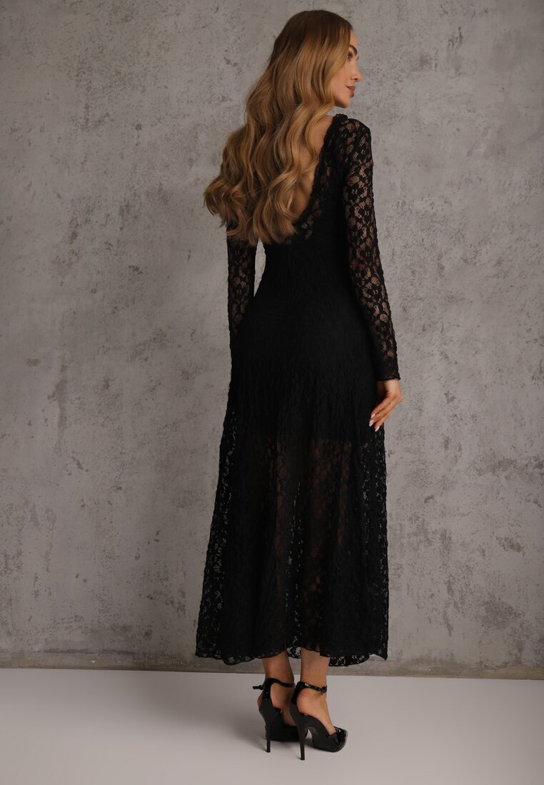 elsa.m by may Rochie Neagră Elegantă din Dantelă cu Spatele Gol Lilafera
