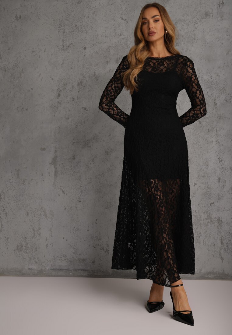 elsa.m by may Rochie Neagră Elegantă din Dantelă cu Spatele Gol Lilafera