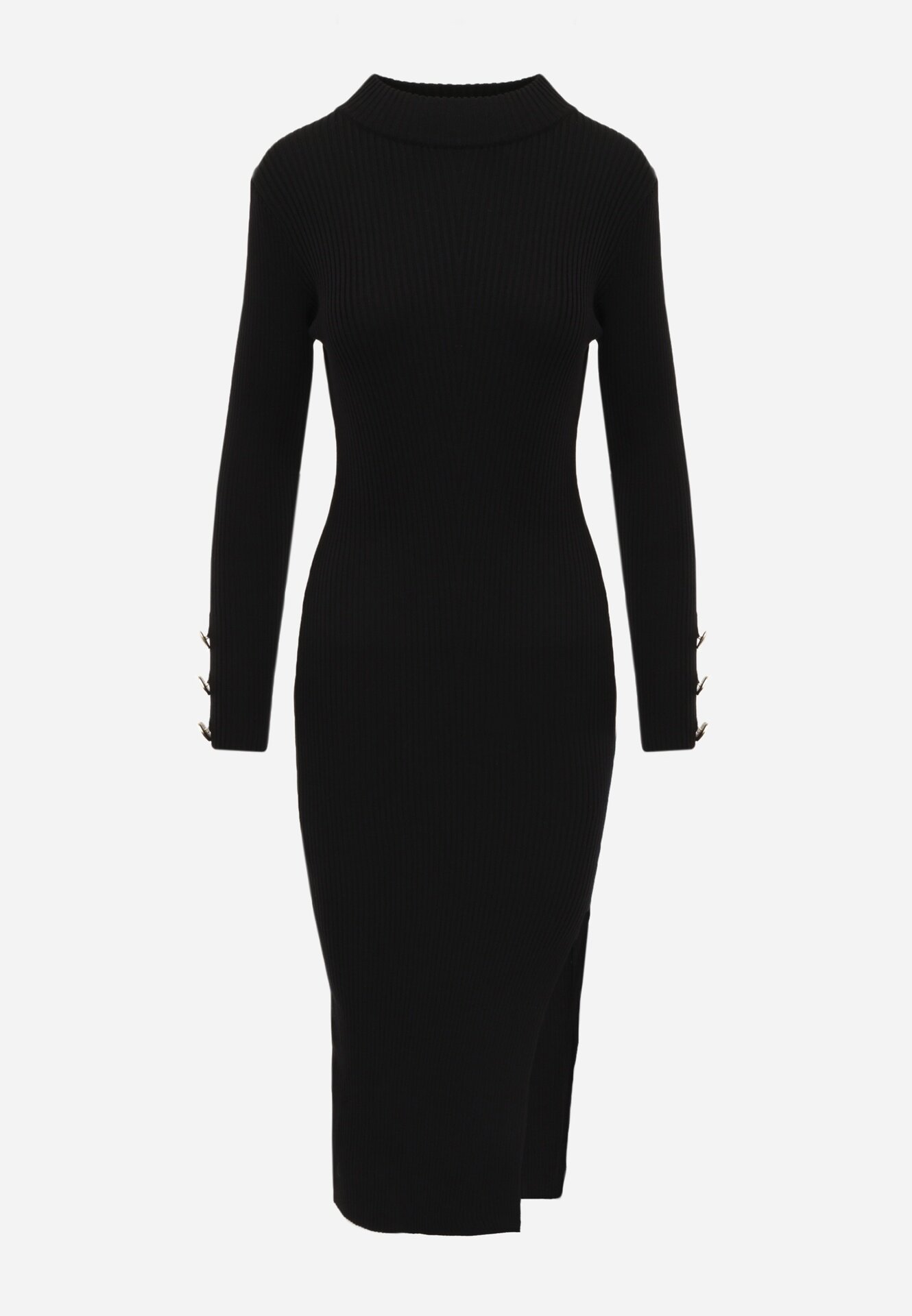 elsa.m by may Rochie neagră maxi reiată croi mulat cu nasturi și decupaj Inelia