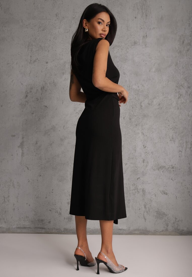 elsa.m by may Rochie Neagră Mulată Elegantă cu Aplicație în Talie Corope