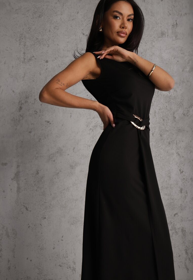 elsa.m by may Rochie Neagră Mulată Elegantă cu Aplicație în Talie Corope