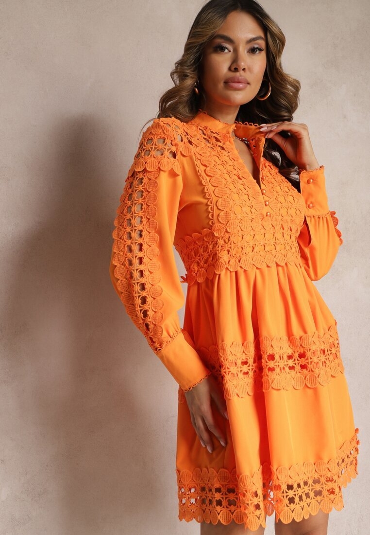 elsa.m by may Rochie Portocalie Din Dantelă cu Decolteu Decorativ Sweeney