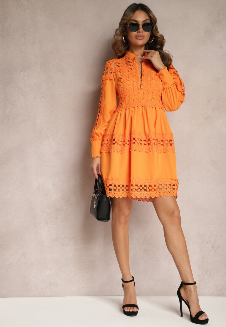 elsa.m by may Rochie Portocalie Din Dantelă cu Decolteu Decorativ Sweeney