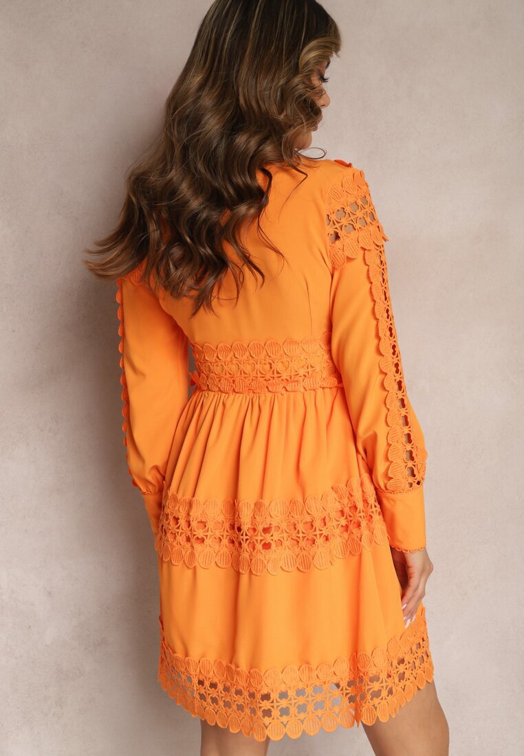 elsa.m by may Rochie Portocalie Din Dantelă cu Decolteu Decorativ Sweeney