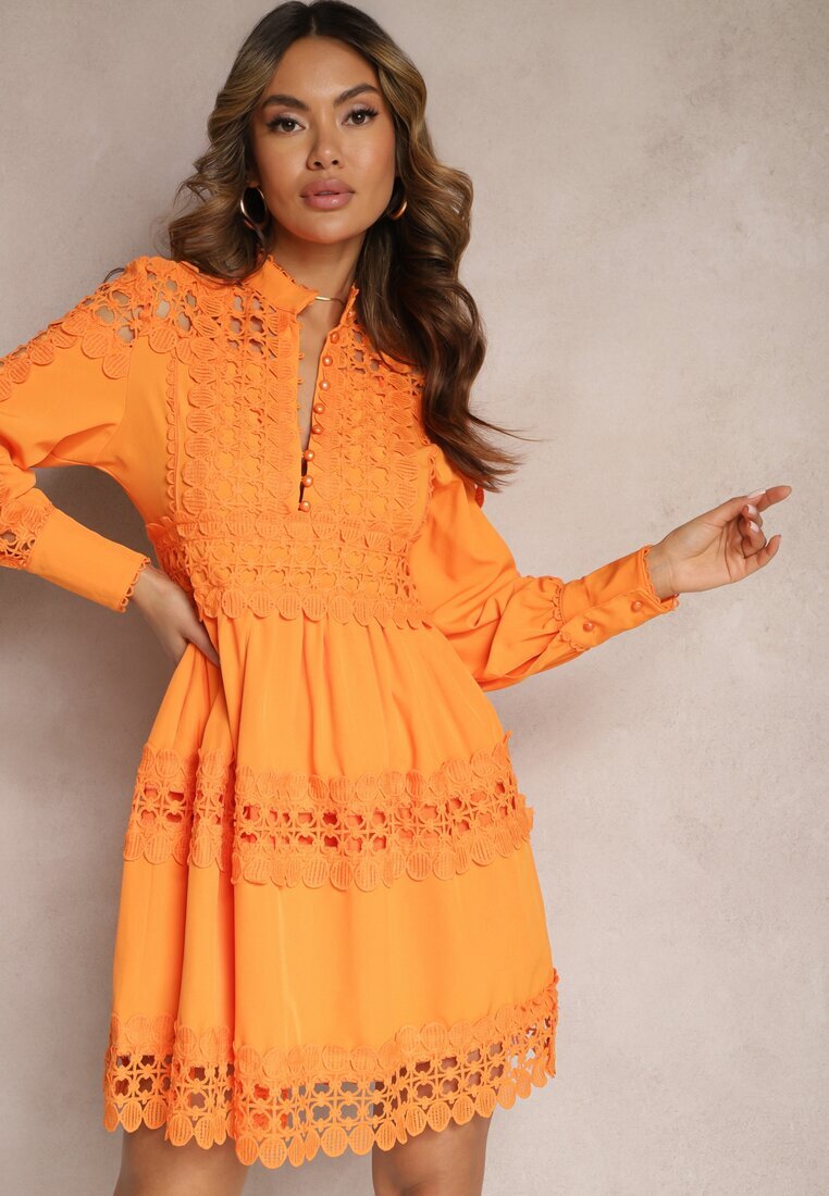 elsa.m by may Rochie Portocalie Din Dantelă cu Decolteu Decorativ Sweeney